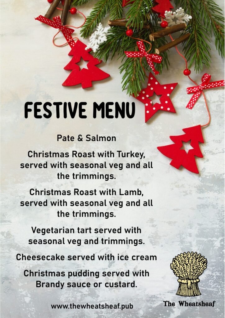The Wheatsheaf festive menu design pub branding