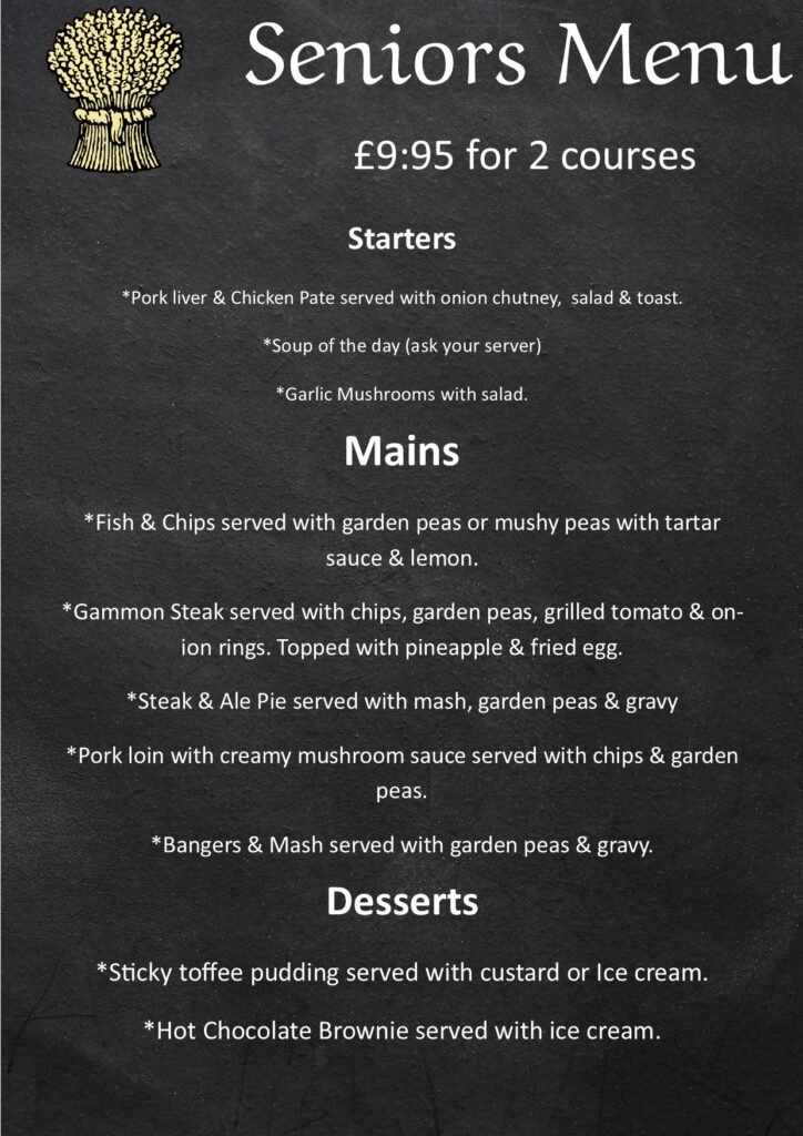 The Wheatsheaf seniors menu design pub food menu