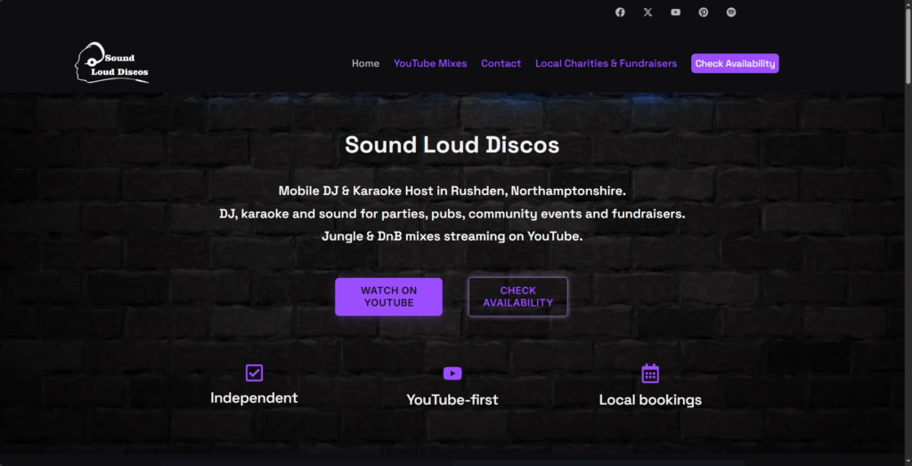 Sound Loud Discos web design by Perko Designs in Rushden